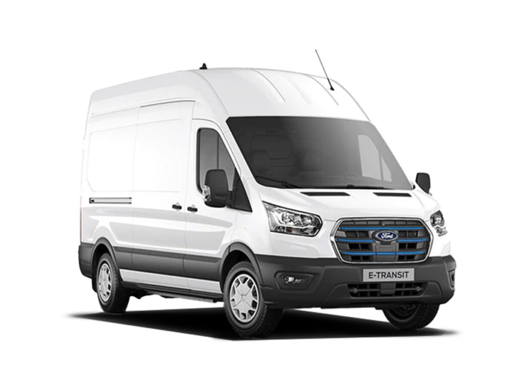 Beli Ford E-Transit bočni profil.