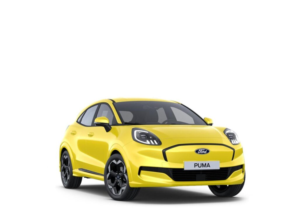 Žuti Ford Puma GEN-E prednji pogled pod uglom.
